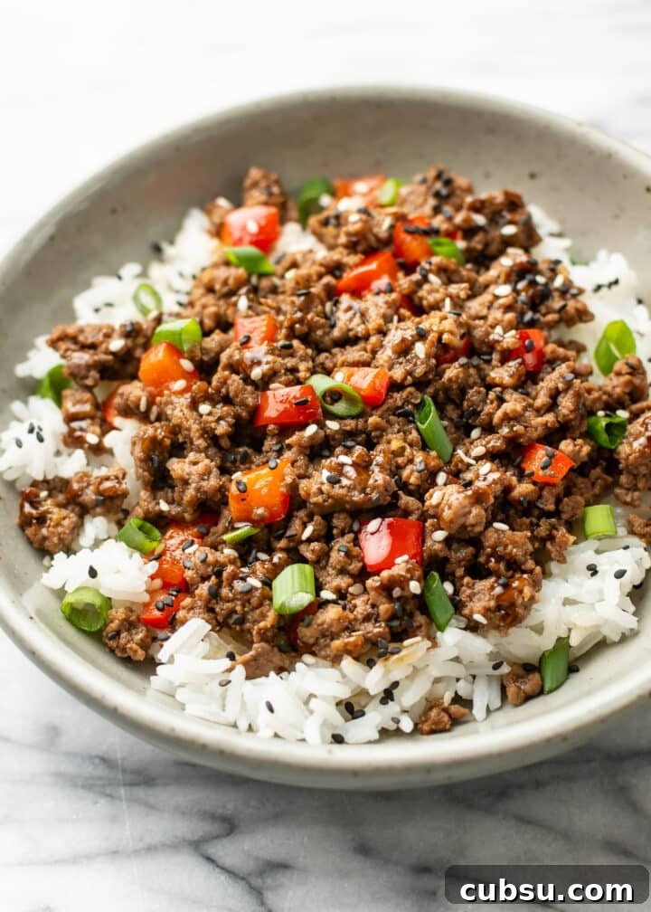 closeup of a beef bowl