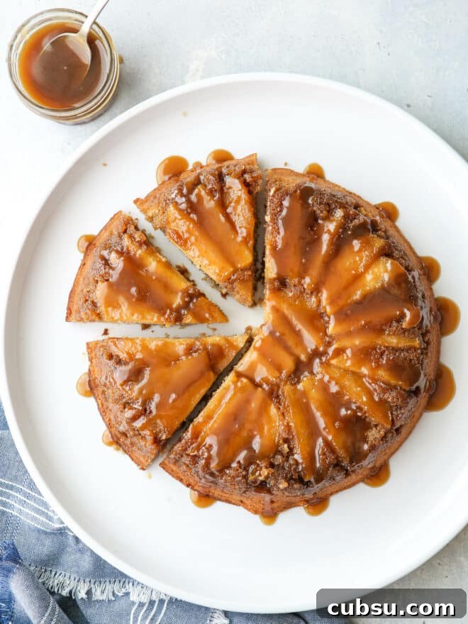 caramel apple upside down cake on pan