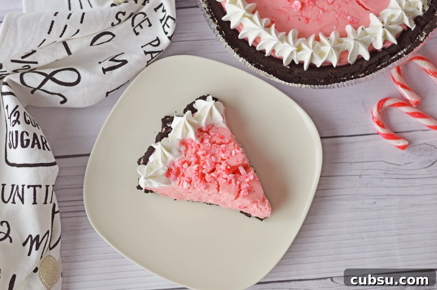 slice of no bake peppermint pie 