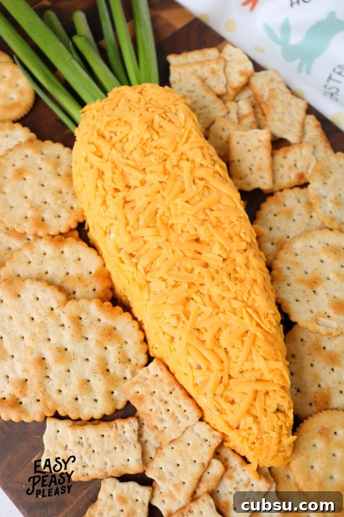 4 Ingredient Cheeseball recipe makes a cute carrot for Easter.