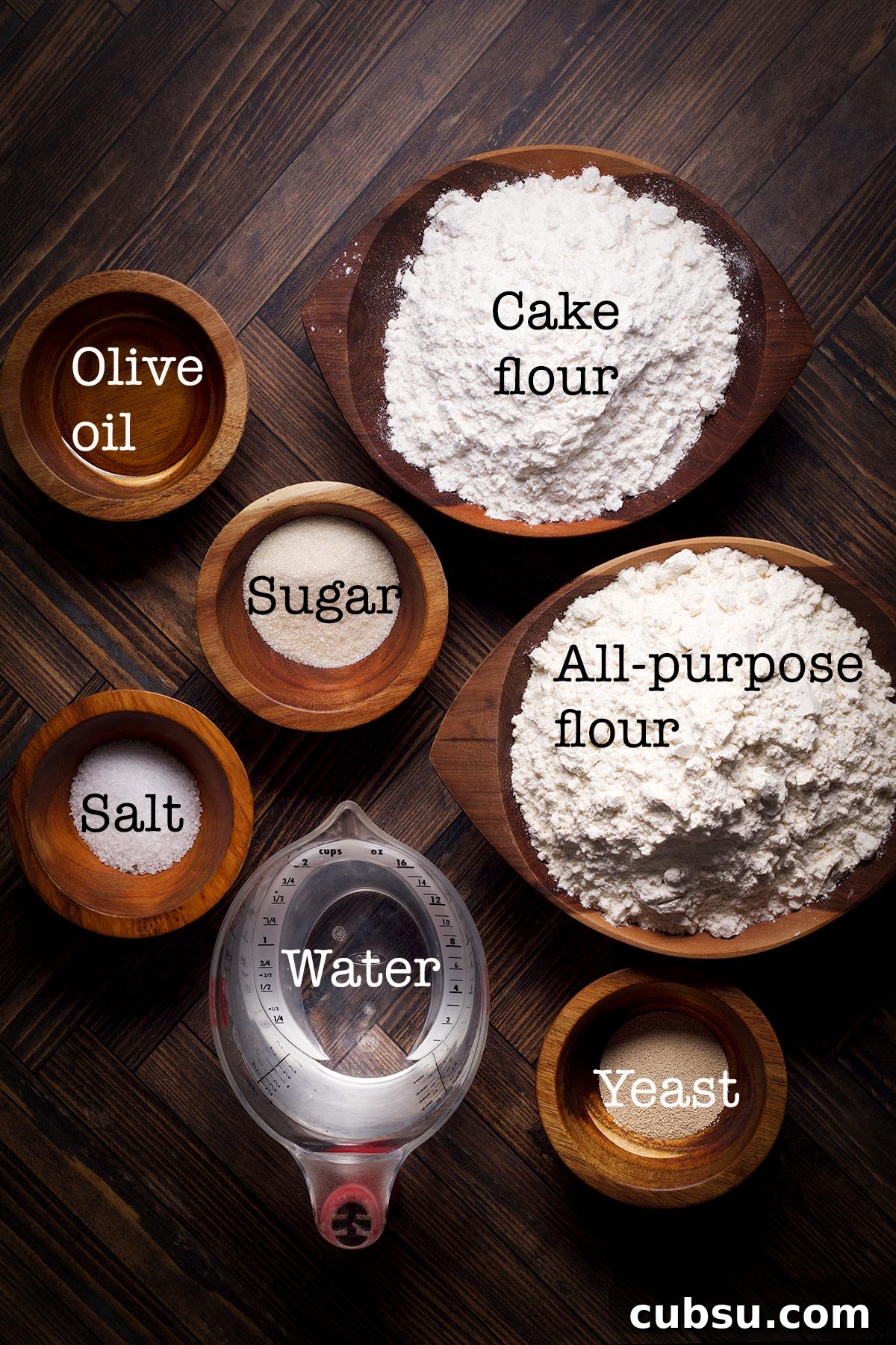 All the ingredients needed to make homemade pizza dough