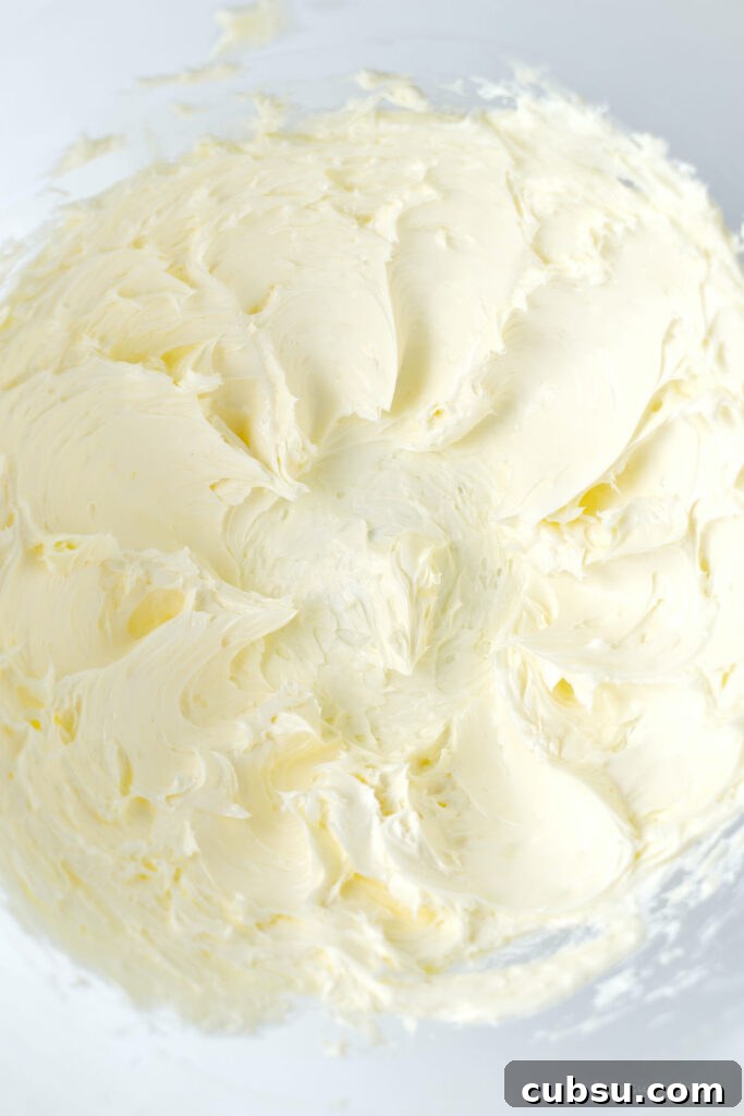 creamed butter in a mixing bowl