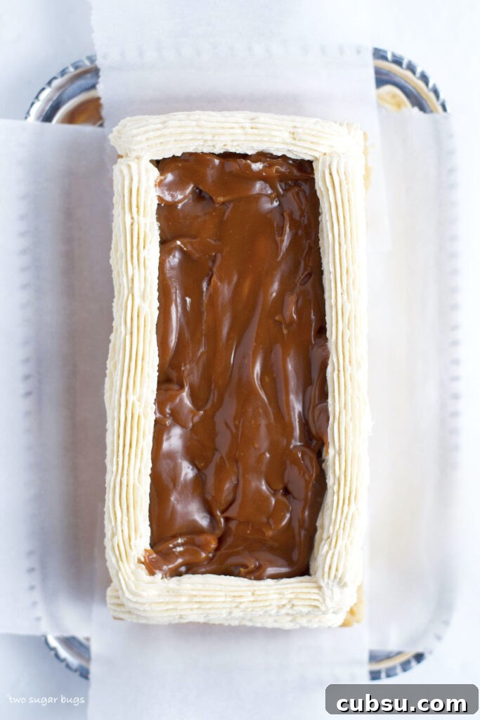 salted caramel filling in between a buttercream dam