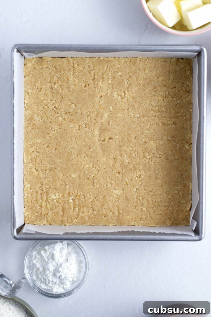 shortbread crust pressed into a baking pan