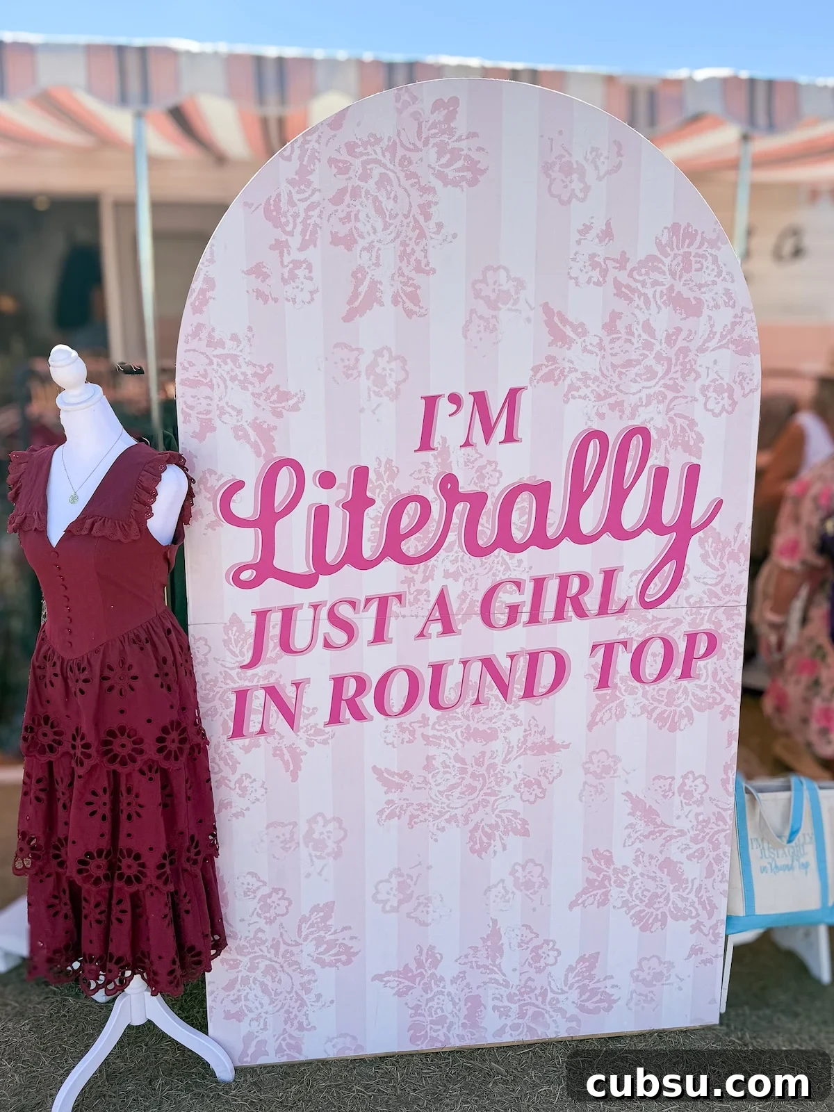 I'm literally just a girl in Round Top boutique photo setting at Texas Antiques Week.