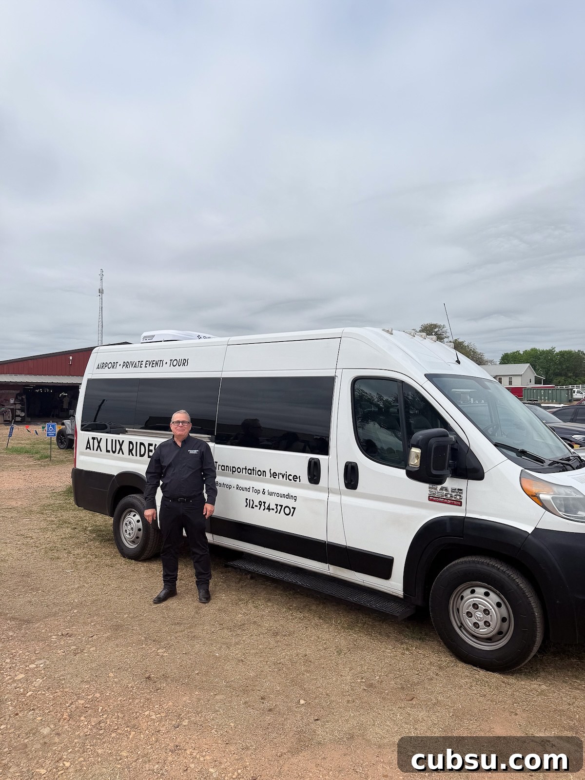 Robert, owner of ATX Lux Rides, with his van in Warrenton, TX.